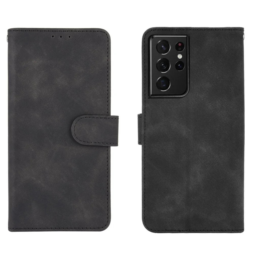 Delicate PU Leather Wallet Cell Phone Case for Samsung Galaxy S21 Ultra 5G - Black - 7