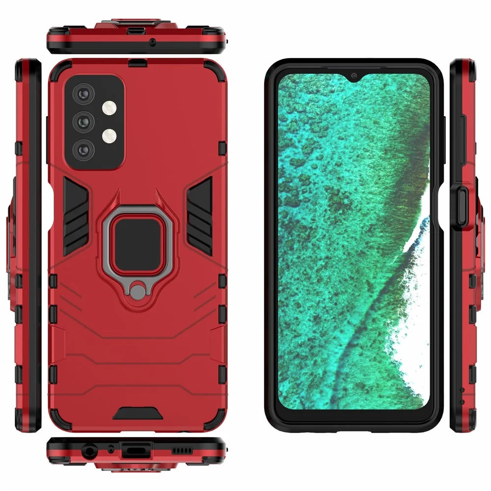 Cool Guard Ring Holder Kickstand PC TPU Hybrid Case Protective Shell for Samsung Galaxy A32 5G/M32 5G - Red - 2