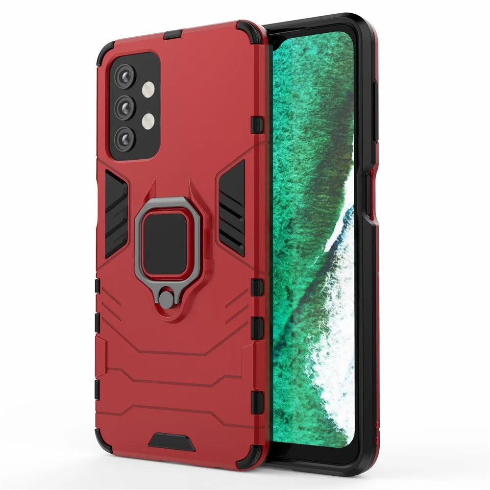 Cool Guard Ring Holder Kickstand PC TPU Hybrid Case Protective Shell for Samsung Galaxy A32 5G/M32 5G - Red - 3