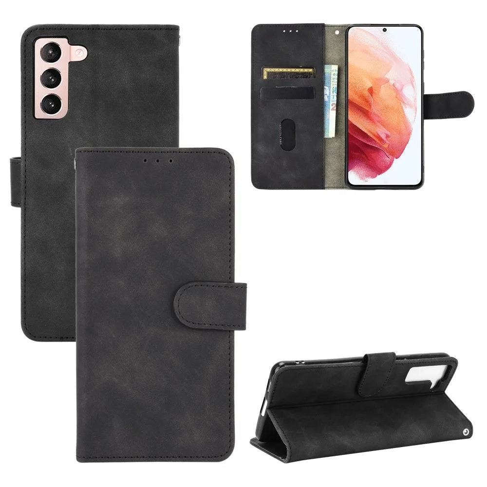 Delicate PU Leather Wallet Cell Phone Case for Samsung Galaxy S21 4G/5G - Black - 1