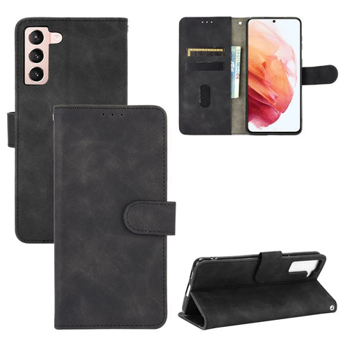 Delicate PU Leather Wallet Cell Phone Case for Samsung Galaxy S21 4G/5G - Black - 1