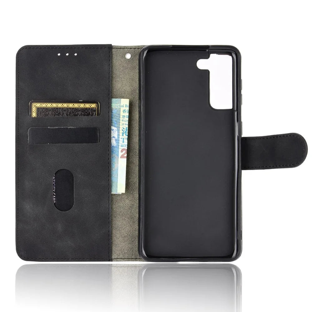 Delicate PU Leather Wallet Cell Phone Case for Samsung Galaxy S21 4G/5G - Black - 2
