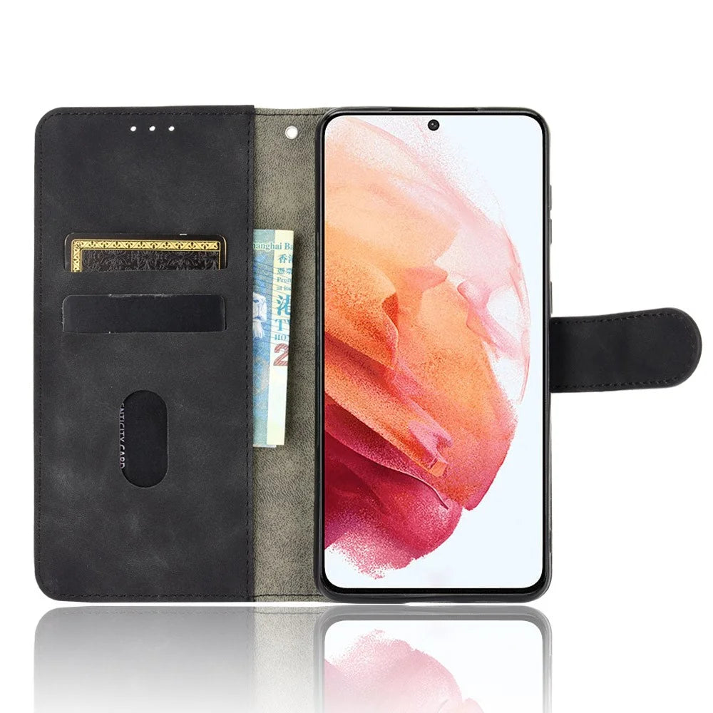 Delicate PU Leather Wallet Cell Phone Case for Samsung Galaxy S21 4G/5G - Black - 3