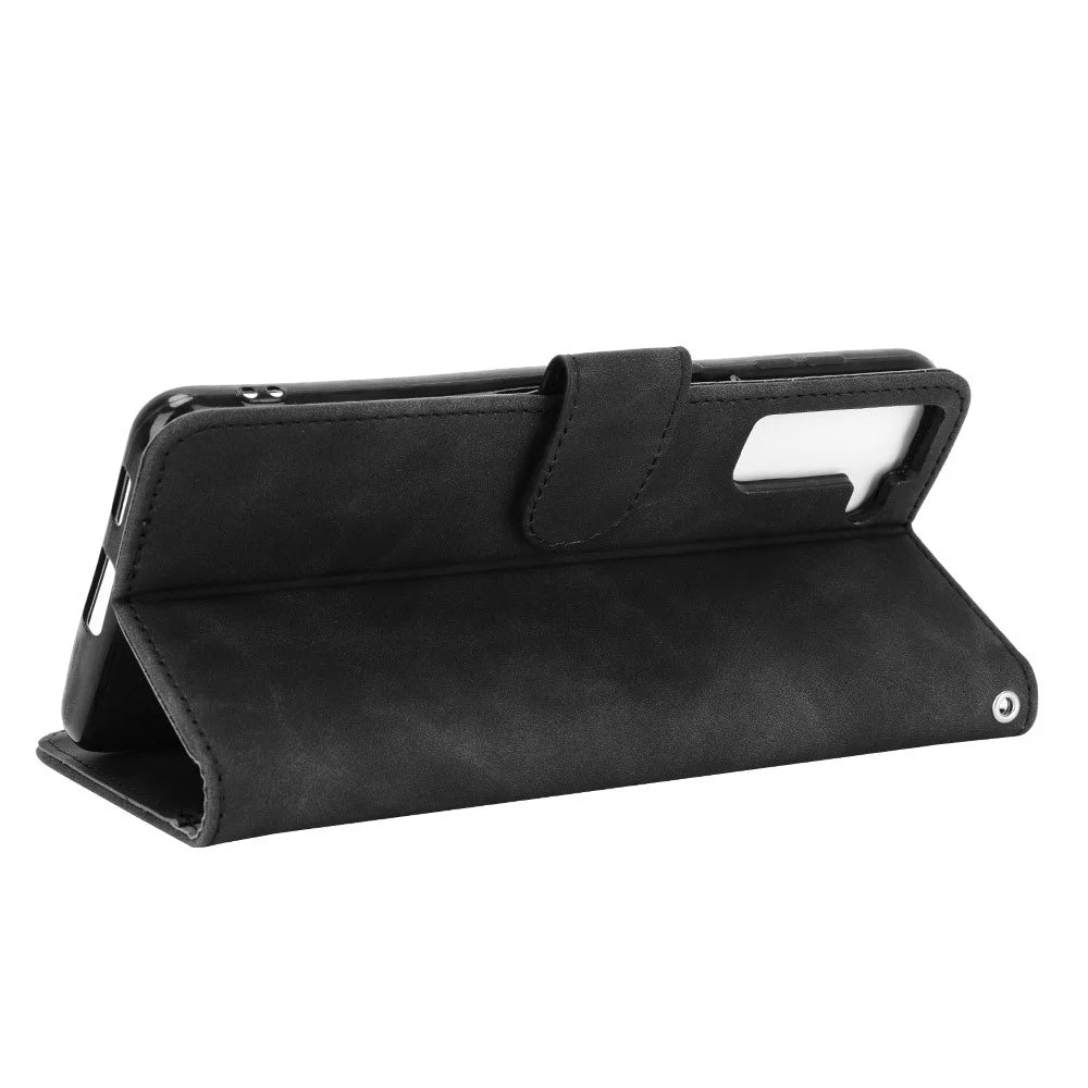 Delicate PU Leather Wallet Cell Phone Case for Samsung Galaxy S21 4G/5G - Black - 4