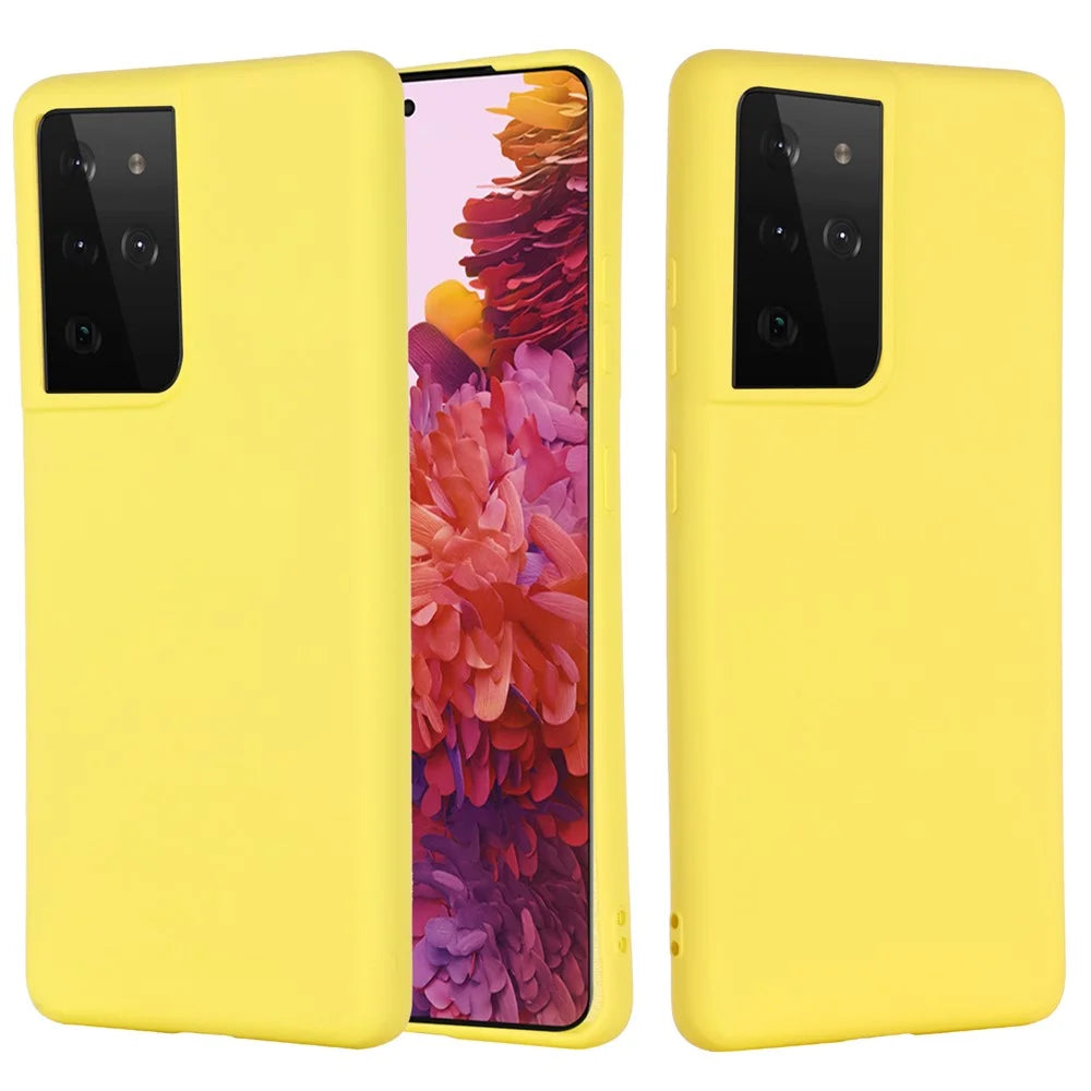 For Samsung Galaxy S21 Ultra 5G Shockproof Soft Liquid Silicone Cover Mobile Phone Shell Protection Case - Yellow - 1