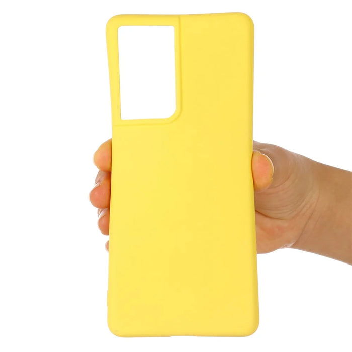 For Samsung Galaxy S21 Ultra 5G Shockproof Soft Liquid Silicone Cover Mobile Phone Shell Protection Case - Yellow - 5