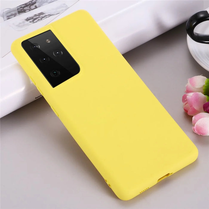 For Samsung Galaxy S21 Ultra 5G Shockproof Soft Liquid Silicone Cover Mobile Phone Shell Protection Case - Yellow - 6