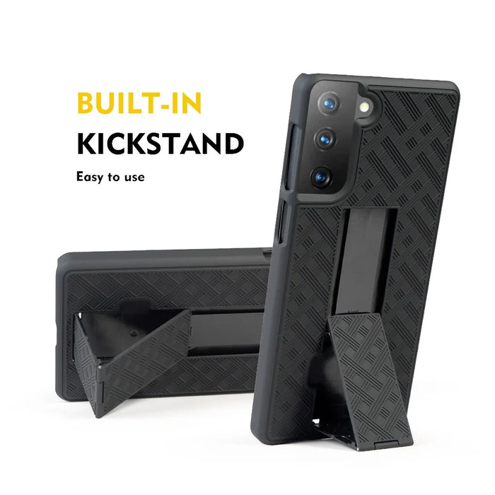 Swivel Belt Clip Built-in Kickstand Woven Texture PC Hard Case for Samsung Galaxy S21 4G/5G - 2
