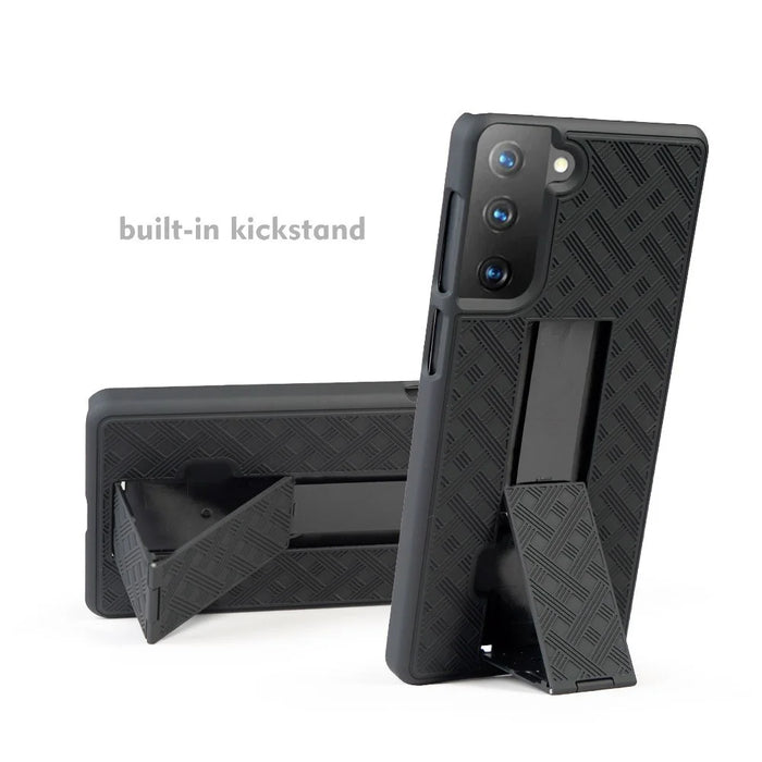 Swivel Belt Clip Built-in Kickstand Woven Texture PC Hard Case for Samsung Galaxy S21 4G/5G - 4