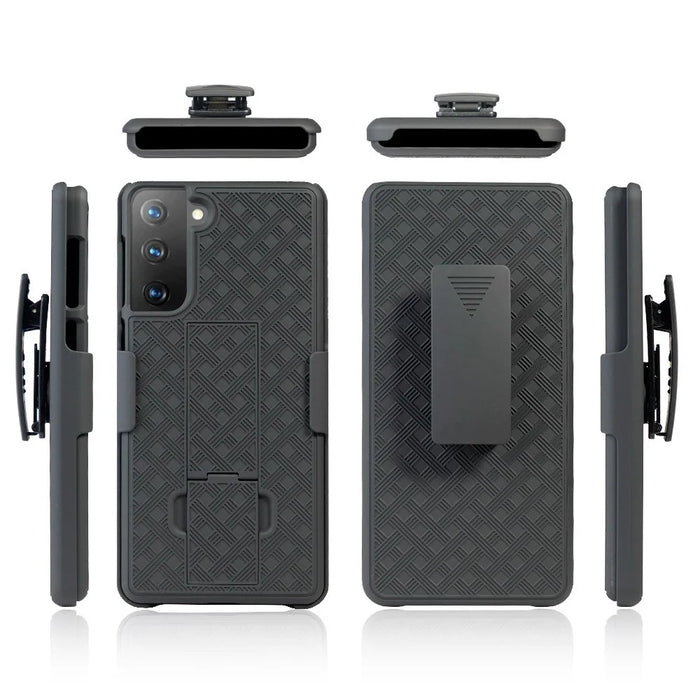 Swivel Belt Clip Built-in Kickstand Woven Texture PC Hard Case for Samsung Galaxy S21 4G/5G - 5