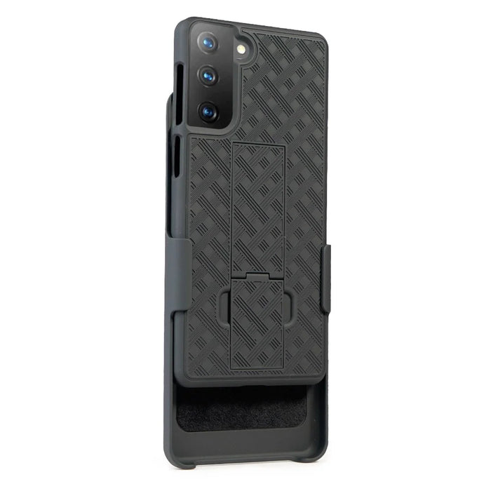 Swivel Belt Clip Built-in Kickstand Woven Texture PC Hard Case for Samsung Galaxy S21 4G/5G - 6