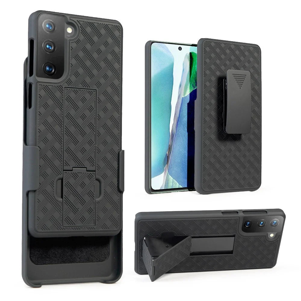 Woven Texture Swivel Belt Clip Built-in Kickstand PC Hard Case for Samsung Galaxy S21+ 5G - 1