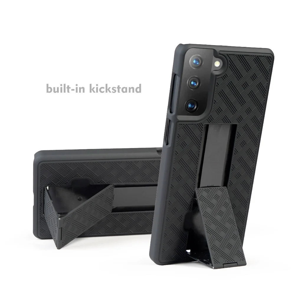 Woven Texture Swivel Belt Clip Built-in Kickstand PC Hard Case for Samsung Galaxy S21+ 5G - 4