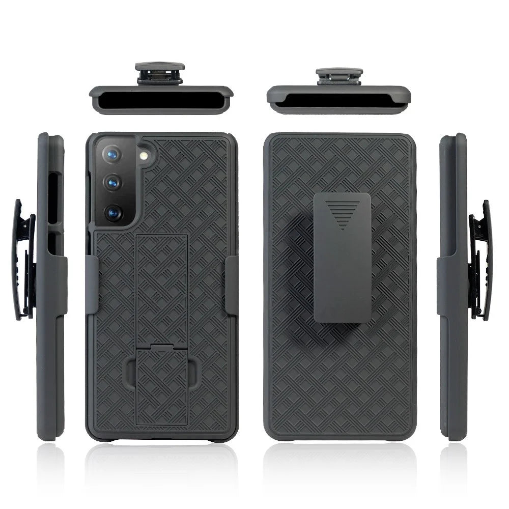 Woven Texture Swivel Belt Clip Built-in Kickstand PC Hard Case for Samsung Galaxy S21+ 5G - 5