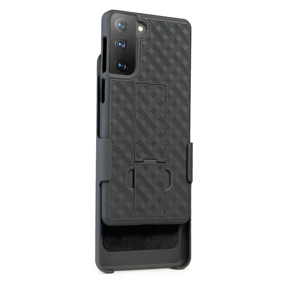 Woven Texture Swivel Belt Clip Built-in Kickstand PC Hard Case for Samsung Galaxy S21+ 5G - 6