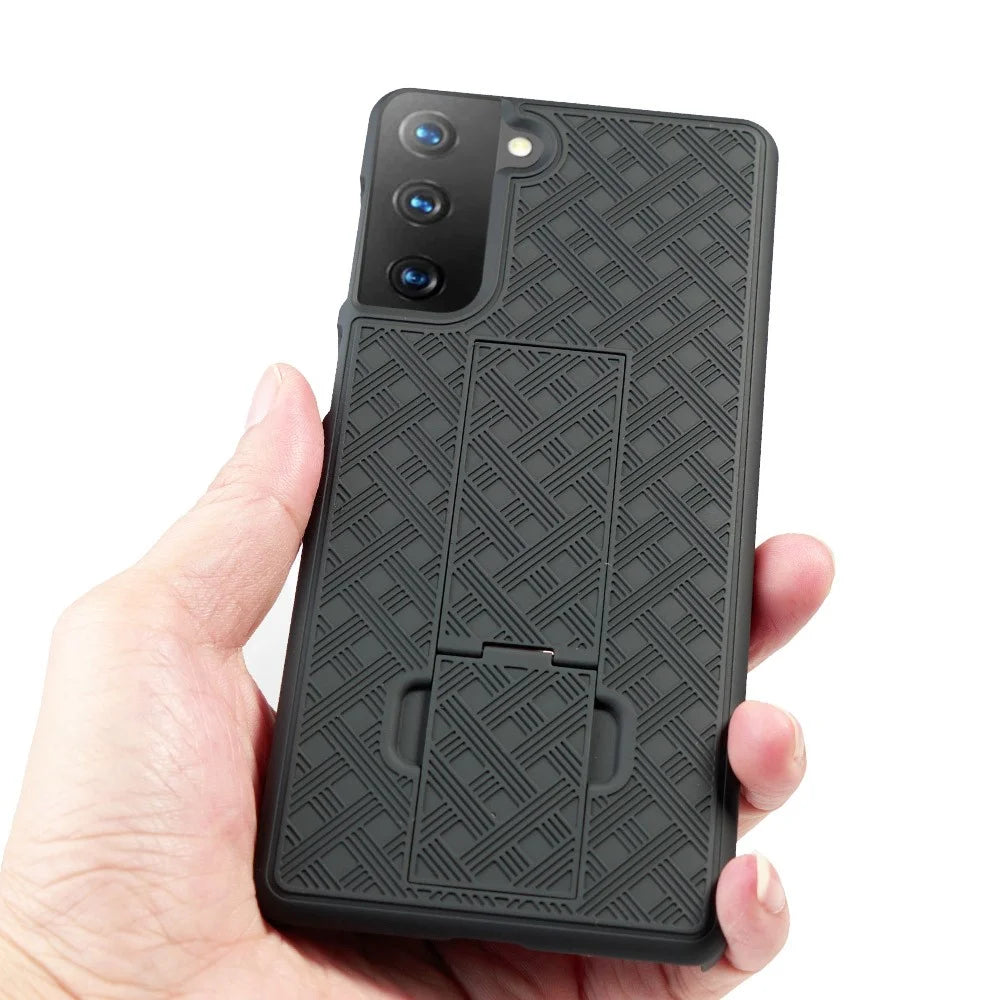 Woven Texture Swivel Belt Clip Built-in Kickstand PC Hard Case for Samsung Galaxy S21+ 5G - 7