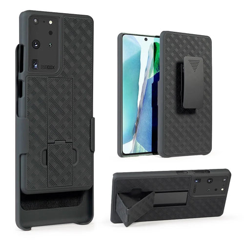 Woven Texture Built-in Kickstand PC Hard Case for Samsung Galaxy S21 Ultra 5G - 1