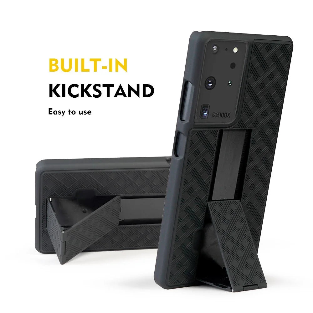 Woven Texture Built-in Kickstand PC Hard Case for Samsung Galaxy S21 Ultra 5G - 2
