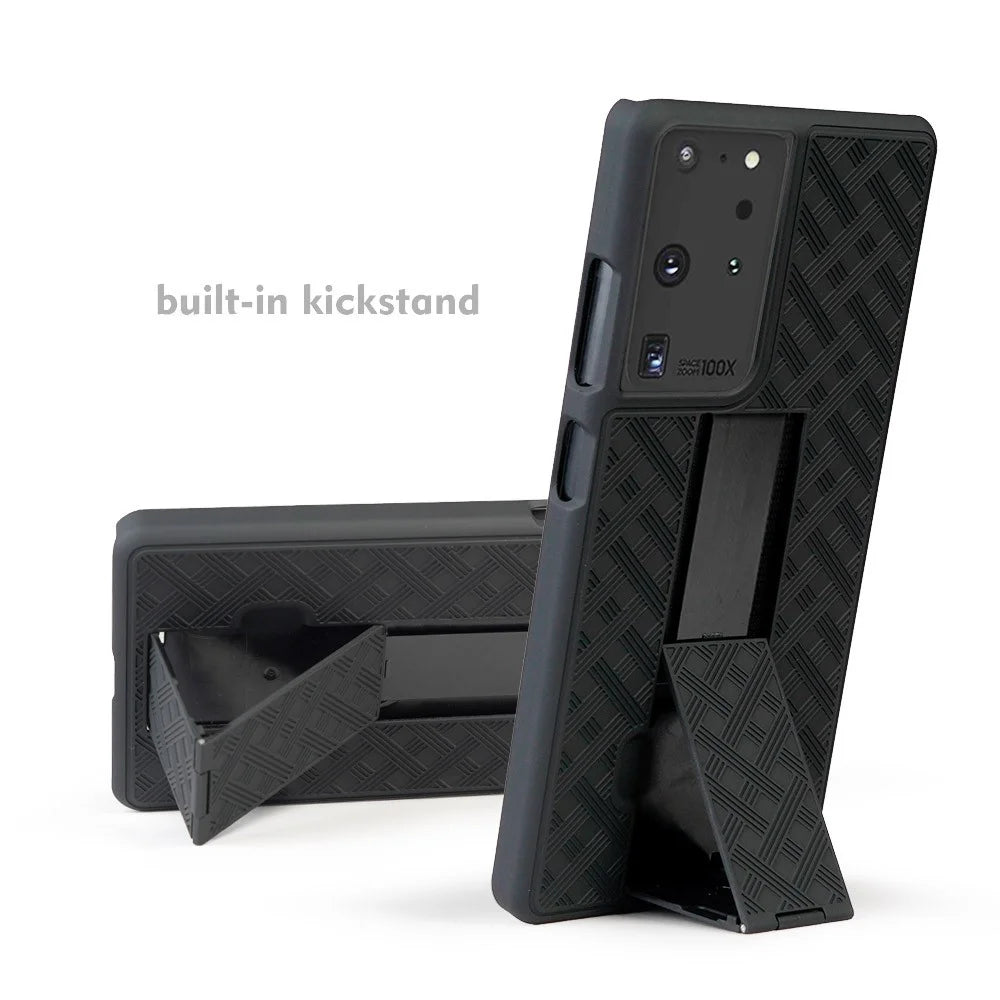 Woven Texture Built-in Kickstand PC Hard Case for Samsung Galaxy S21 Ultra 5G - 3
