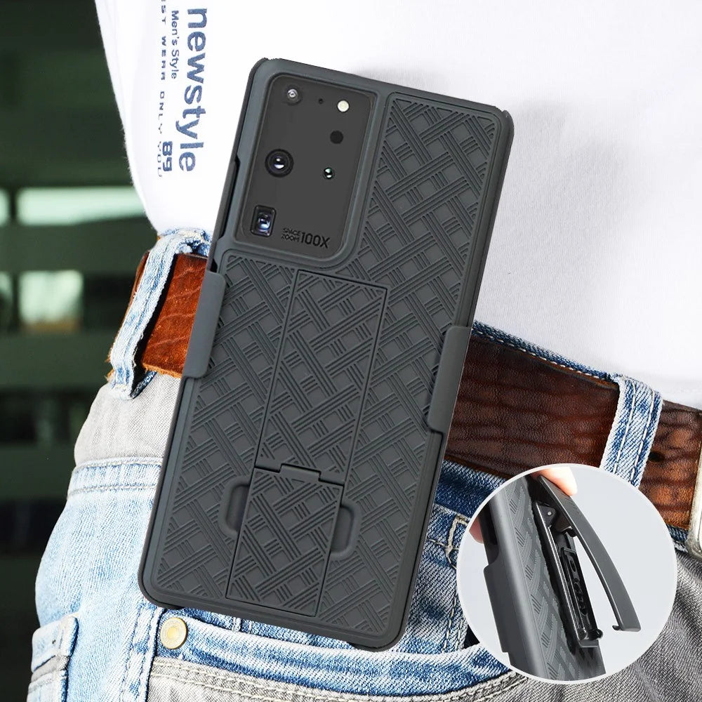 Woven Texture Built-in Kickstand PC Hard Case for Samsung Galaxy S21 Ultra 5G - 4