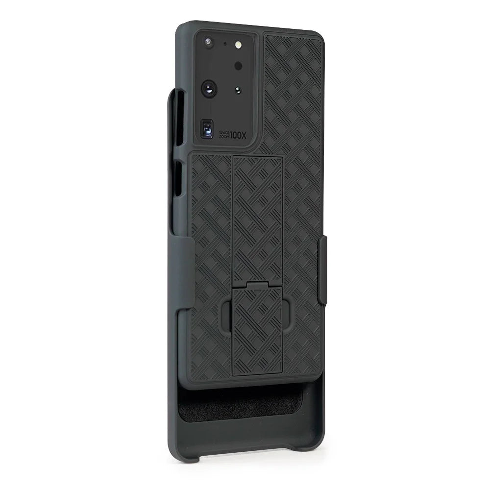 Woven Texture Built-in Kickstand PC Hard Case for Samsung Galaxy S21 Ultra 5G - 6