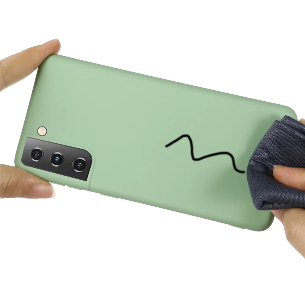 For Samsung Galaxy S21 4G/5G Shockproof Soft Liquid Silicone Phone Case Mobile Phone Covering Shell - Green - 4