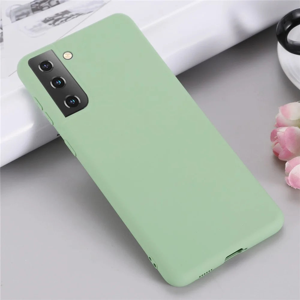 For Samsung Galaxy S21 4G/5G Shockproof Soft Liquid Silicone Phone Case Mobile Phone Covering Shell - Green - 6
