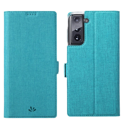 VILI DMK Leather Wallet Stand Magnetic Suction Style Cell Phone Cover for Samsung Galaxy S21 4G/5G - Blue - 1