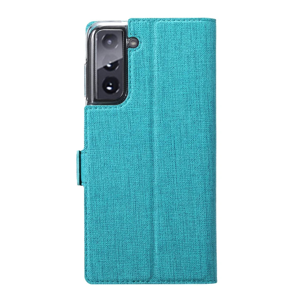 VILI DMK Leather Wallet Stand Magnetic Suction Style Cell Phone Cover for Samsung Galaxy S21 4G/5G - Blue - 7