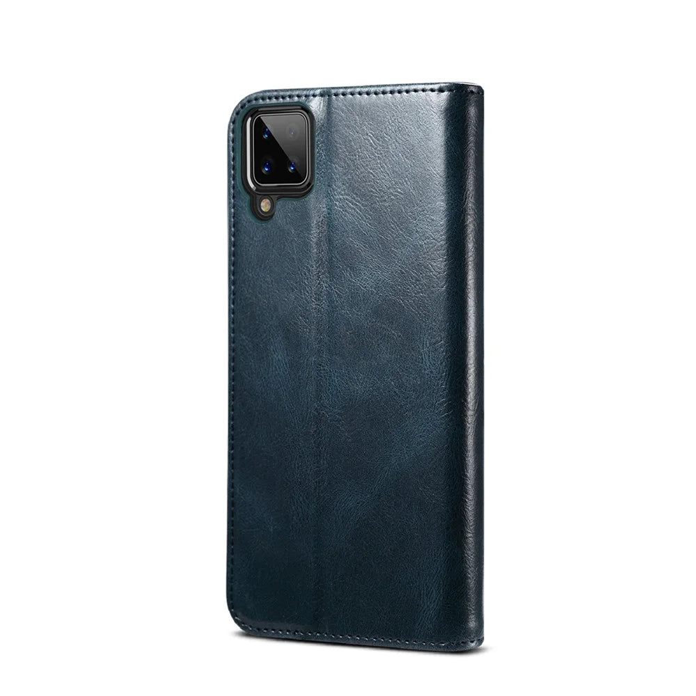 Waxy Crazy Horse Texture TPU + PU Leather Case Cover for Samsung Galaxy A12 - Blue - 2