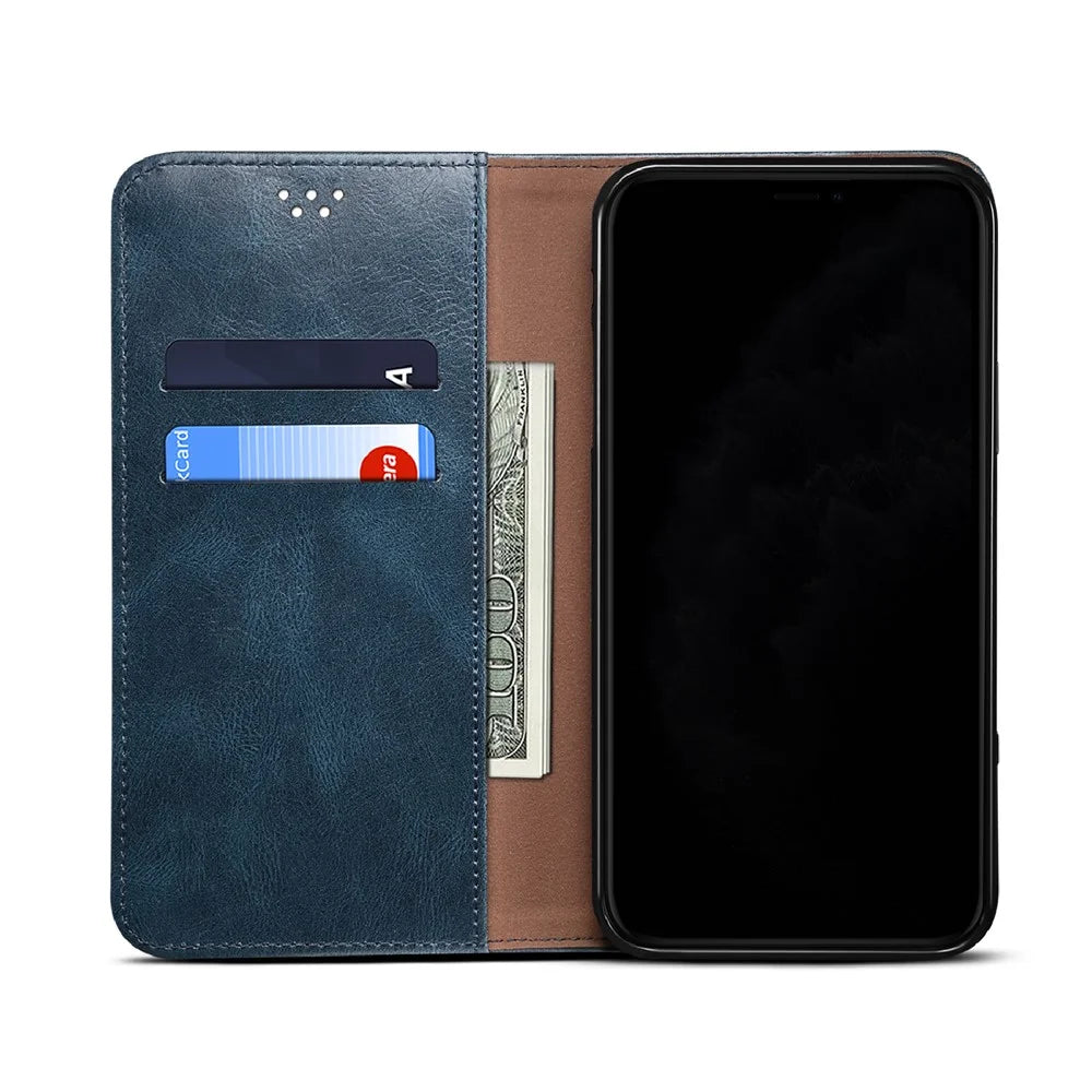 Waxy Crazy Horse Texture TPU + PU Leather Case Cover for Samsung Galaxy A12 - Blue - 4
