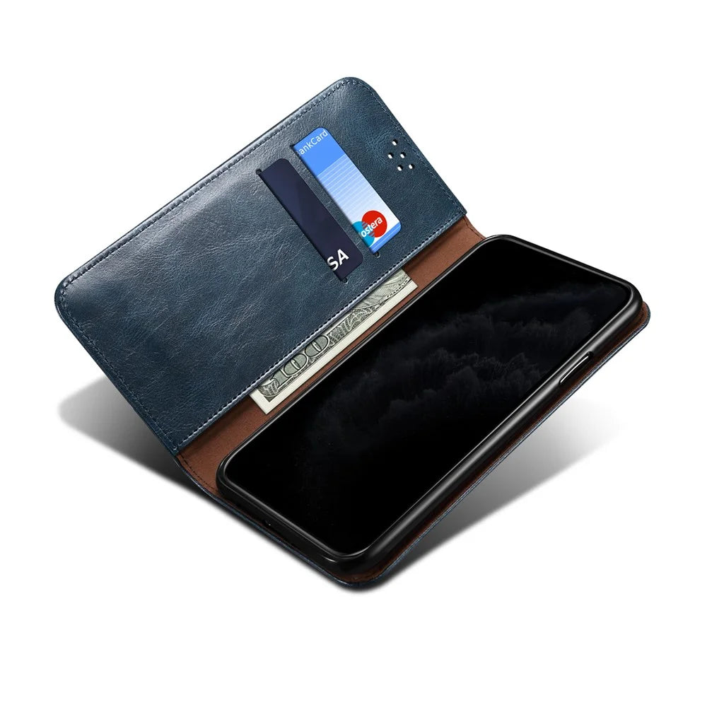 Waxy Crazy Horse Texture TPU + PU Leather Case Cover for Samsung Galaxy A12 - Blue - 5