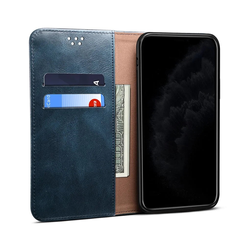Waxy Crazy Horse Texture TPU + PU Leather Case Cover for Samsung Galaxy A12 - Blue - 6