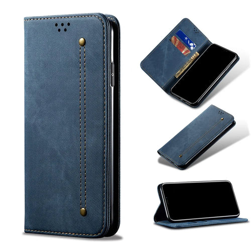 Jeans Cloth Texture Wallet Leather Mobile Phone Protective Cover for Samsung Galaxy A72 5G / A72 4G - Blue - 1