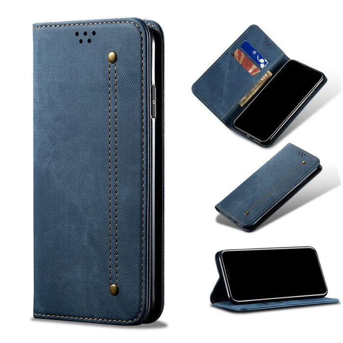 Jeans Cloth Texture Wallet Leather Mobile Phone Protective Cover for Samsung Galaxy A72 5G / A72 4G - Blue - 1