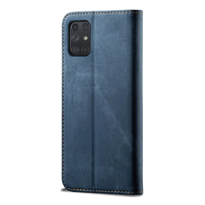 Jeans Cloth Texture Wallet Leather Mobile Phone Protective Cover for Samsung Galaxy A72 5G / A72 4G - Blue - 3