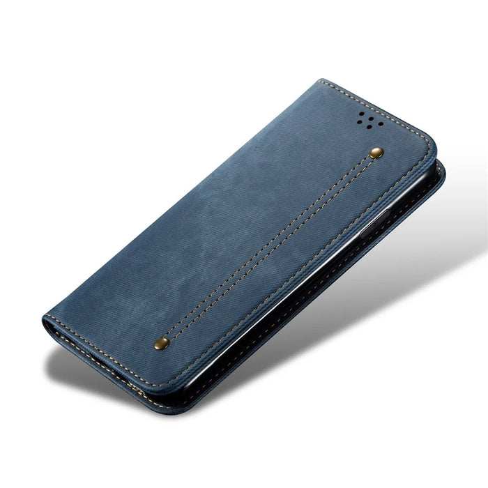 Jeans Cloth Texture Wallet Leather Mobile Phone Protective Cover for Samsung Galaxy A72 5G / A72 4G - Blue - 6