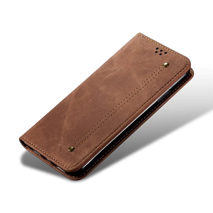 Jeans Cloth Texture Wallet Leather Mobile Phone Protective Cover for Samsung Galaxy A12 - Brown - 4