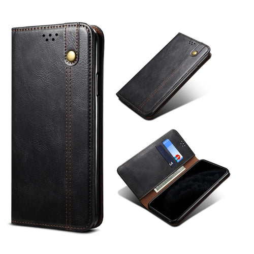Waxy Crazy Horse Texture TPU + PU Leather Case Cover for Samsung Galaxy A32 5G/M32 5G - Black - 1