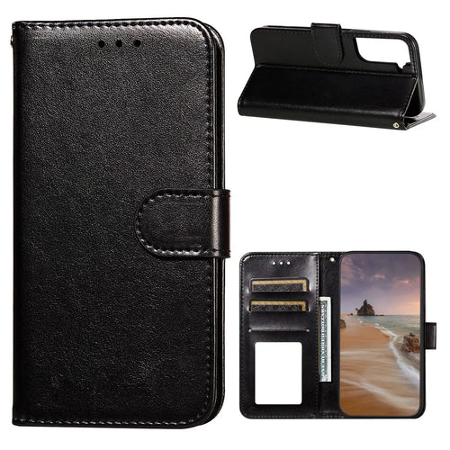 Dual-sided Magnetic Clasp Leather Wallet Stand Phone Case Shell for Samsung Galaxy S21+ 5G - Black - 1