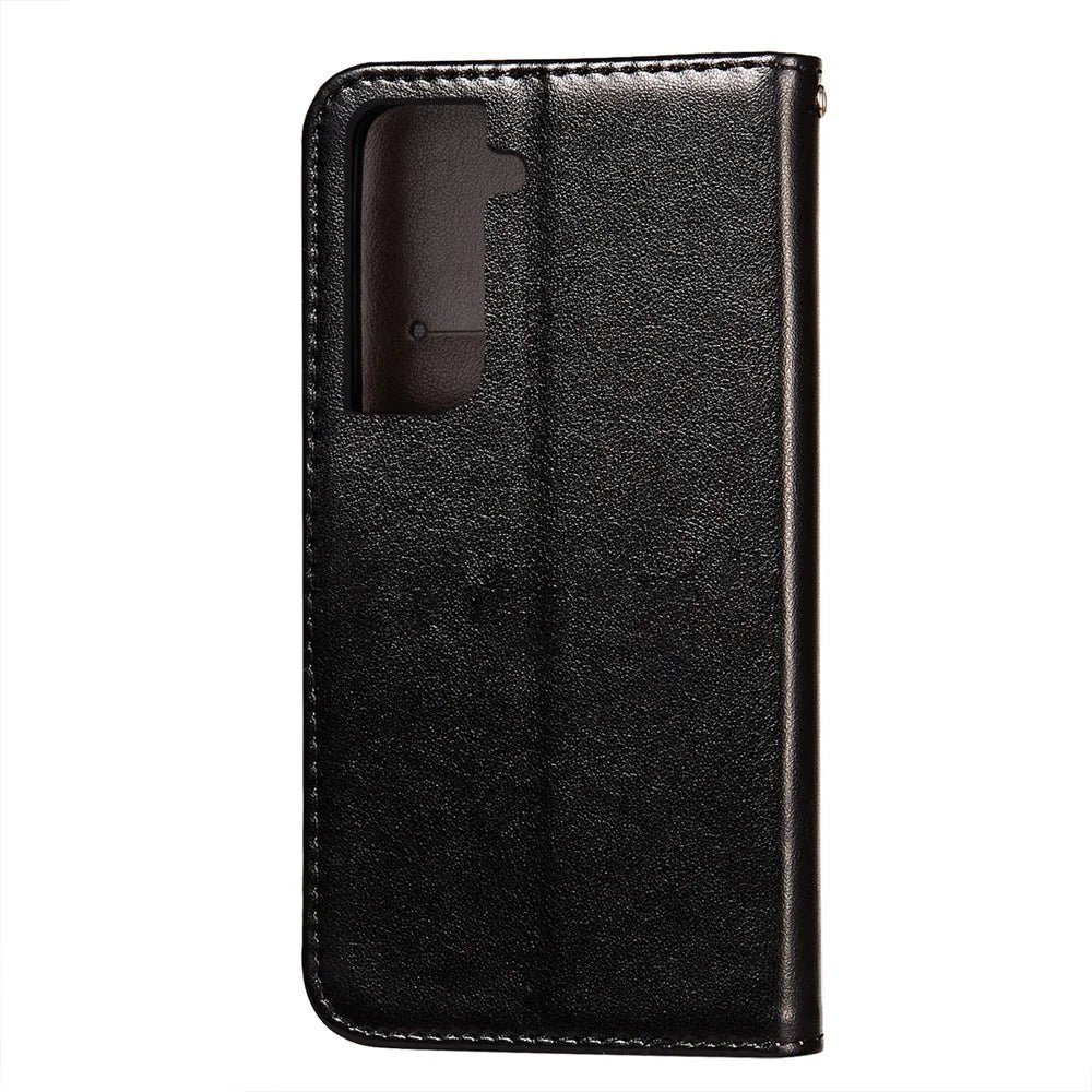 Dual-sided Magnetic Clasp Leather Wallet Stand Phone Case Shell for Samsung Galaxy S21+ 5G - Black - 3