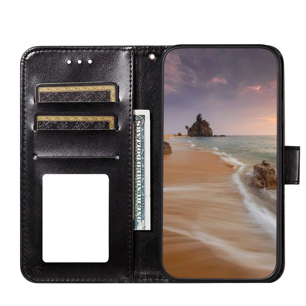 Dual-sided Magnetic Clasp Leather Wallet Stand Phone Case Shell for Samsung Galaxy S21+ 5G - Black - 4