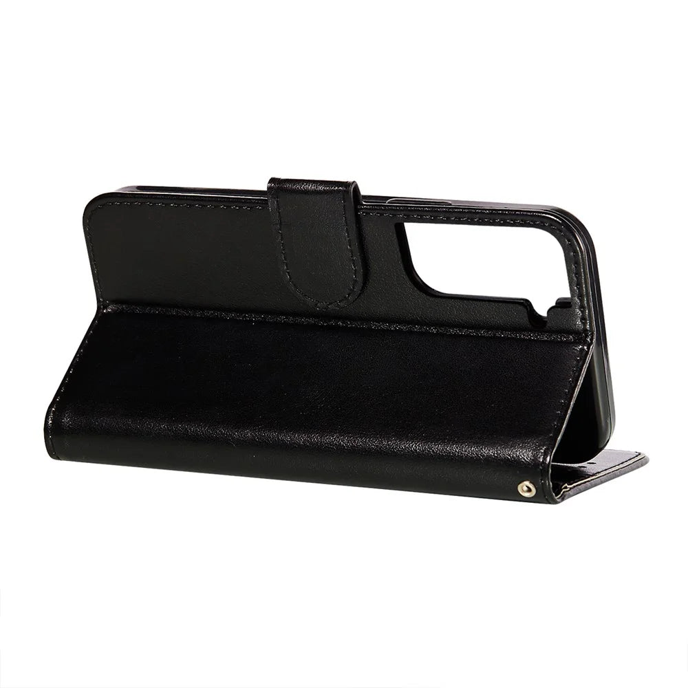 Dual-sided Magnetic Clasp Leather Wallet Stand Phone Case Shell for Samsung Galaxy S21+ 5G - Black - 6