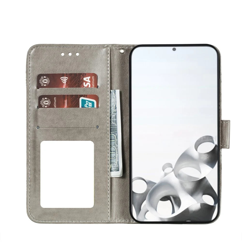 Imprint Mandala Flower Leather Phone Cover for Samsung Galaxy S21 4G/5G Stand Case - Grey - 4