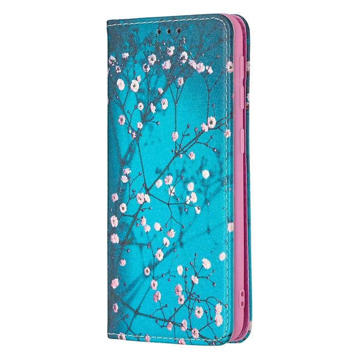 Pattern Printing Auto-absorbed PU Leather Stand Case for Samsung Galaxy A10e/A20e - Plum Blossom - 2