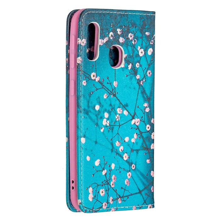 Pattern Printing Auto-absorbed PU Leather Stand Case for Samsung Galaxy A10e/A20e - Plum Blossom - 3