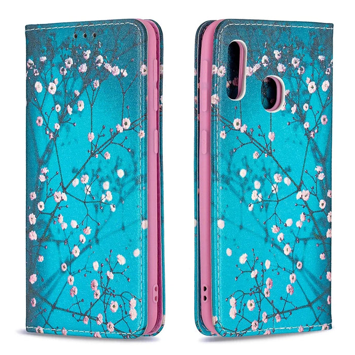 Pattern Printing Auto-absorbed PU Leather Stand Case for Samsung Galaxy A10e/A20e - Plum Blossom - 4