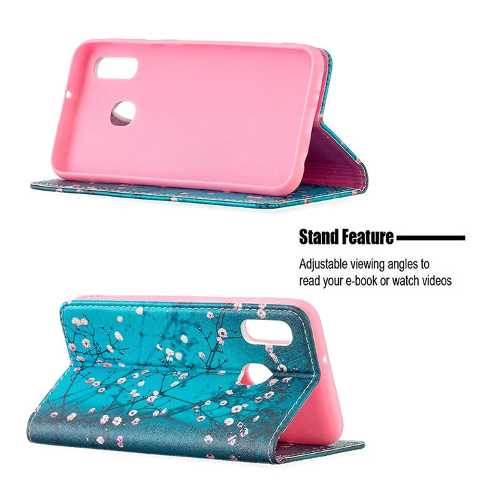 Pattern Printing Auto-absorbed PU Leather Stand Case for Samsung Galaxy A10e/A20e - Plum Blossom - 5