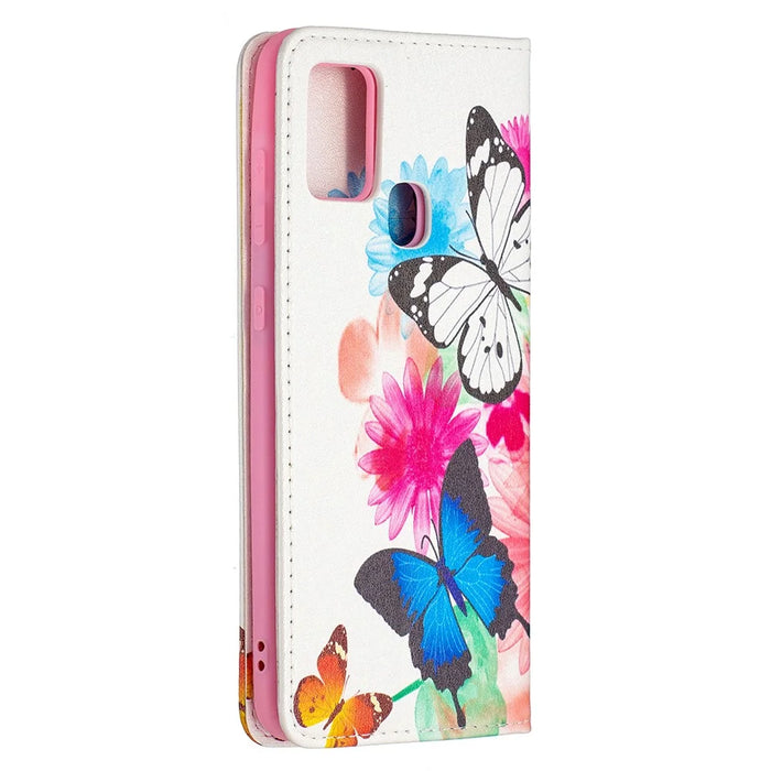 PU Leather Pattern Printing Auto-absorbed Case with Stand for Samsung Galaxy A21s - Two Butterflies - 3