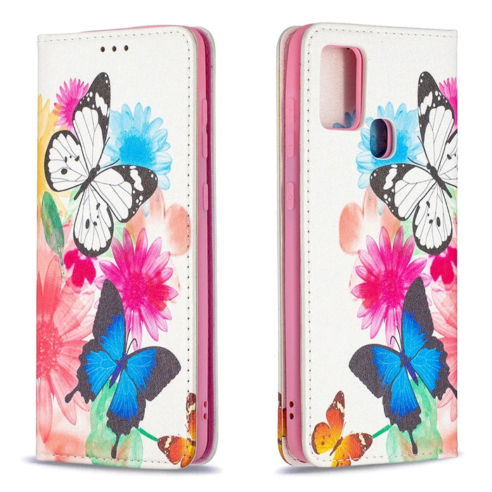 PU Leather Pattern Printing Auto-absorbed Case with Stand for Samsung Galaxy A21s - Two Butterflies - 4